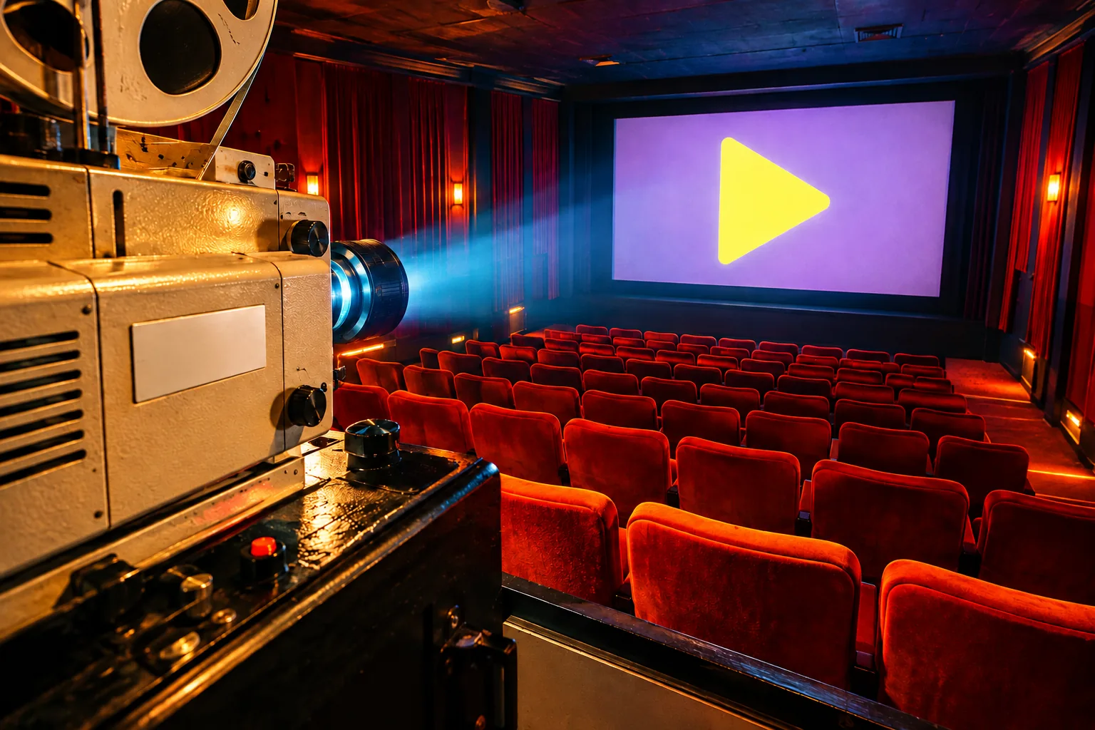 A projector giving a story a larger stage in an empty cinema