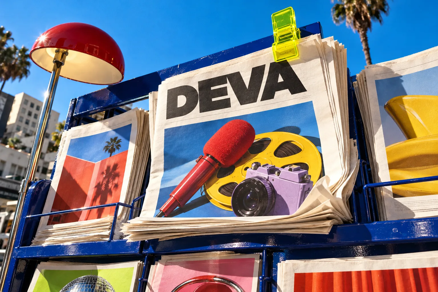 A Deva publishing stand with object-led campaign imagery