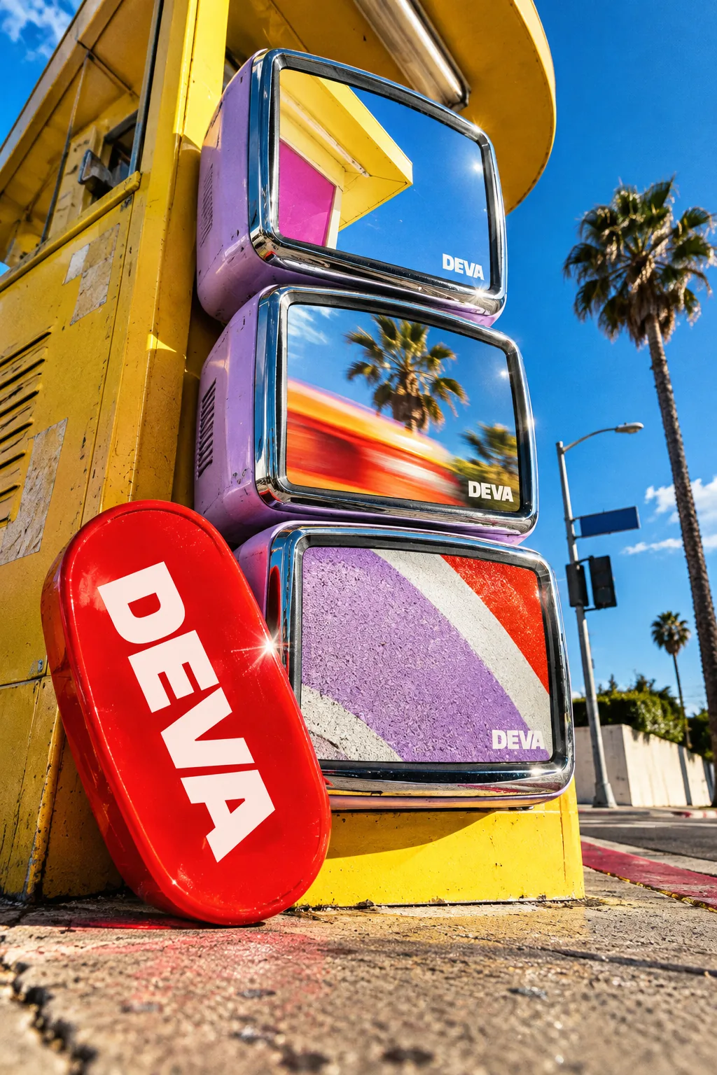 A consistent brand mark across three short-form video screens
