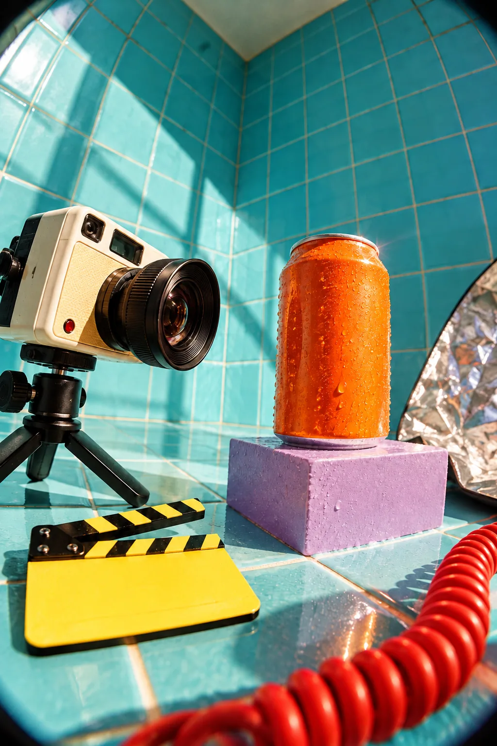 A camera filming an orange product can for a new social video